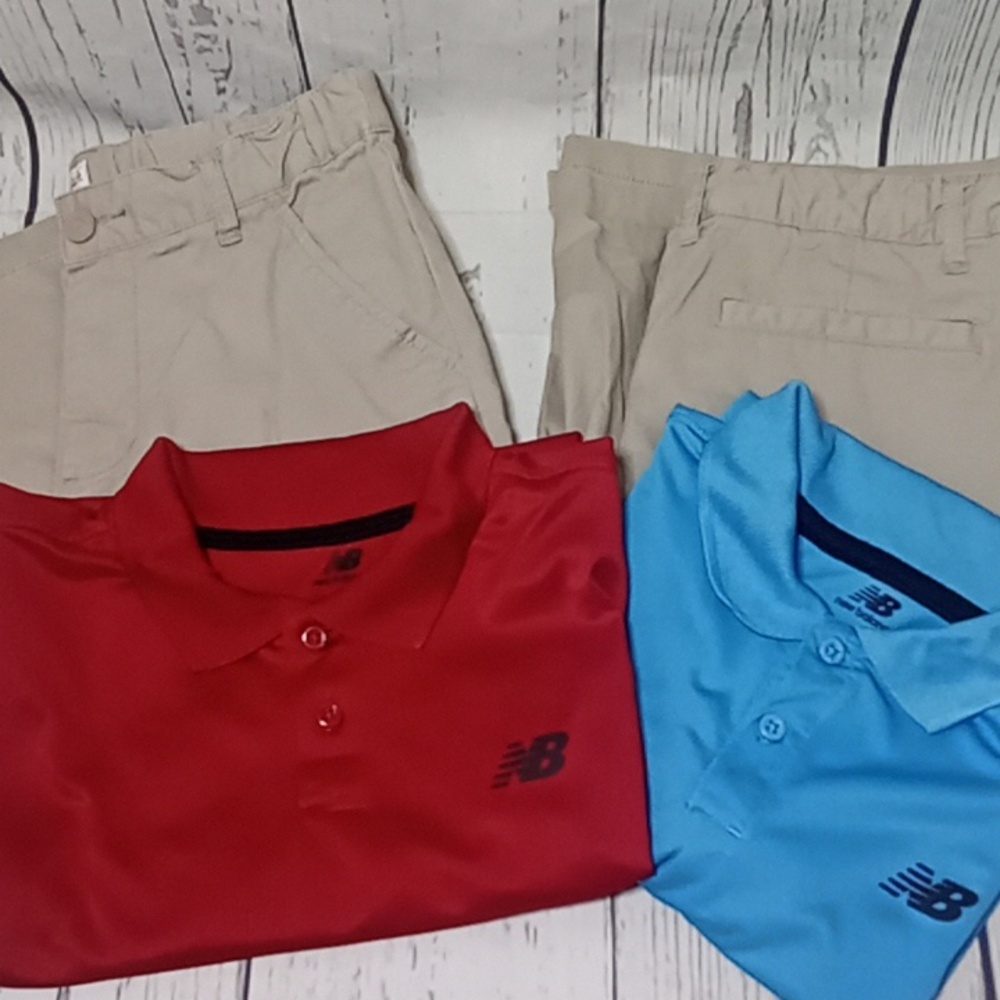 New Balance Collared Shirt Boys XL 18/20 and Cat & Jack School Uniform Khakis 14